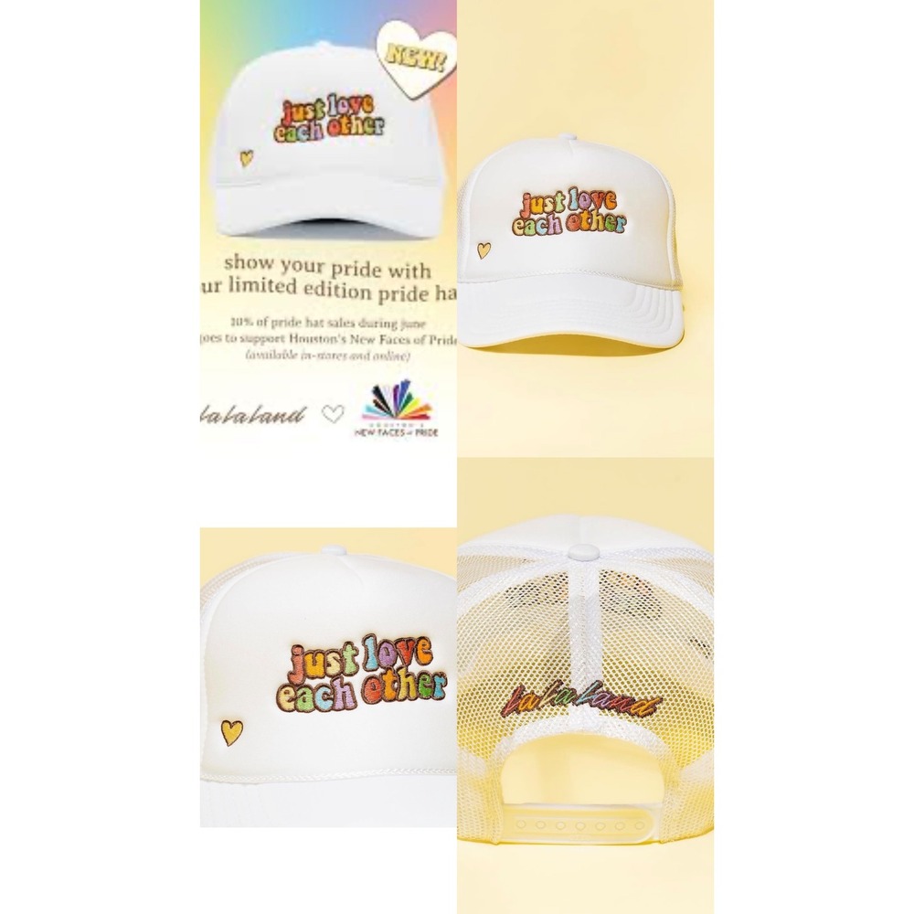 Lala Land Pride White Trucker Hat Just Love Each Other Snapback Mesh Cap